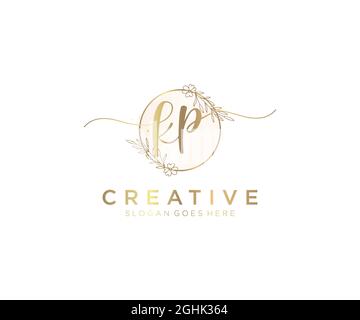 KP Monogramma di bellezza del logo femminile e design elegante del logo, logo di scrittura a mano della firma iniziale, matrimonio, moda, floreale e botanico con creativo Illustrazione Vettoriale
