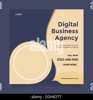Idea creativa e moderna agenzia di business digitale per la promozione di post e banner di social media. Esperto di marketing digitale, volantino quadrato Illustrazione Vettoriale