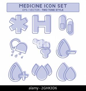 Set Icon Vector of Medicine - stile bicolore - illustrazione semplice, tratto modificabile, vettore modello di disegno, adatto per stampe, poster, pubblicità, Illustrazione Vettoriale