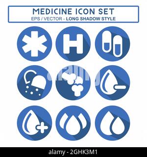 Set Icon Vector of Medicine - Long Shadow Style - Simple Illustration, Editable Stroke, Design template vettoriale, Good for prints, poster, pubblicità Illustrazione Vettoriale