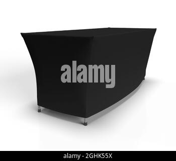 Panno nero da tavolo per esposizioni isolato su sfondo bianco, vista prospettica lato sinistro per mockup. illustrazione del rendering 3d Foto Stock
