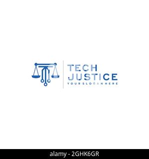 design del logo flat TECH JUSTICE Circuit in scala legale Illustrazione Vettoriale