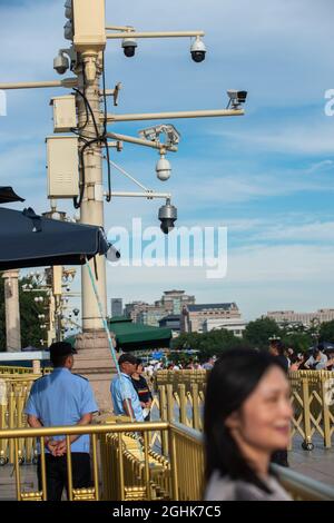 Telecamere di sorveglianza vicino a Piazza Tiananmen a Pechino, Cina. 07 settembre 2021 Foto Stock