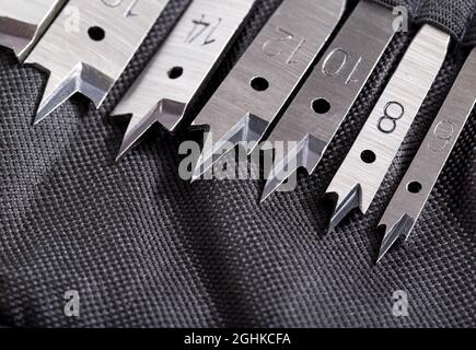 Un set di punte per penna in metallo per legno e metallo. Attrezzatura Foto Stock