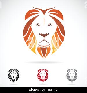 Immagine vettoriale di una testa di leone su sfondo bianco. Illustrazione vettoriale a livelli facilmente modificabile. Animali selvatici. Illustrazione Vettoriale