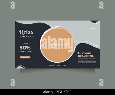 Design creativo, moderno e minimalista per la promozione della bellezza. Vettore a disegno piatto con collage fotografico. Utilizzabile per la copertina e il banner facebook dei social media Illustrazione Vettoriale