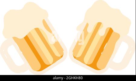 Tazze con birra schiumosa semi-piatto vettore colore oggetto Illustrazione Vettoriale