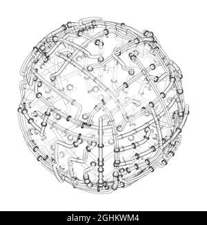 Tubi con flange intorno a una grande sfera. Vettore Illustrazione Vettoriale