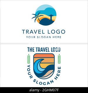 Viaggio mare spiaggia vacanza logo design Illustrazione Vettoriale