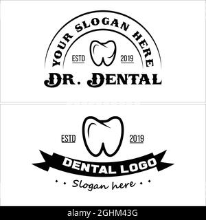 Clinica dentale icona disegno del logo del dente emblema Illustrazione Vettoriale