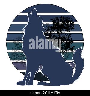 Wolf Howling alla Luna nel Midnight Vector per T-shirt Design Illustrazione Vettoriale