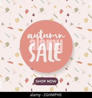 Autunno vendita sfondo. Motivo terrazzo su sfondo crema. Illustrazione vettoriale, design piatto Illustrazione Vettoriale