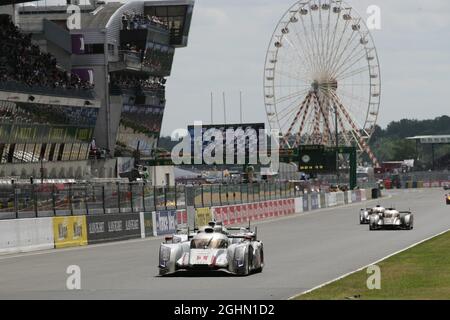 #1 Audi Sport Team Joest Audi R18 e-Tron quattro: Marcel FÂŠssler, Andre Lotterer, Benoit TrÂŽluyer, #2 Audi Sport Team Joest Audi R18 e-Tron quattro: Rinaldo Capello, Tom Kristensen, Allan McNish, #4 Audi Sport Nord America Audi R18 Ultra: Oliver Jarvis, Marco Bonanomi, Mike Rockenfeller e #3 Audi Sport Team Joest Audi R18 Ultra: Marc gene, Romain Dumas, Loic Duval 17.06.2012, le Mans Race, FIA World Endurance Championship, le Mans, Francia Foto Stock