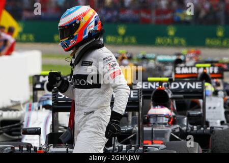 Fernando Alonso (ESP) McLaren in parc ferme. 31.07.2016. Formula 1 World Championship, Rd 12, Gran Premio di Germania, Hockenheim, Germania, Giorno di gara. Il credito fotografico dovrebbe essere: XPB/Press Association Images. Foto Stock