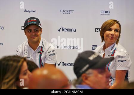 (Da L a R): Felipe massa (BRA) Williams e Claire Williams (GBR) Williams Vice Team Principal. Felipe annuncia il suo ritiro dalla F1 a fine stagione. 01.09.2016. Campionato del mondo formula 1, Rd 14, Gran Premio d'Italia, Monza, Italia, Giorno di preparazione. Il credito fotografico dovrebbe essere: XPB/Press Association Images. Foto Stock