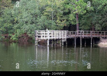 Molo che si estende fino alla laguna in City Park, New Orleans, Louisiana, USA Foto Stock