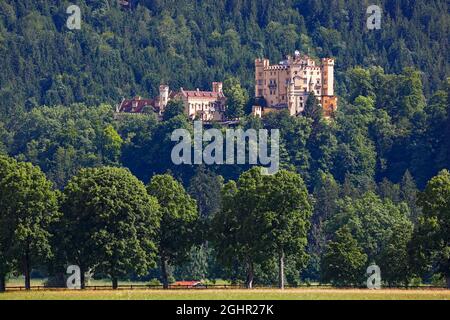 Hohenschwangau Castello, Schwangau, Koenigswinkel, strada romantica, East Allgaeu, Allgaeu, Swabia, Baviera, Germania Foto Stock