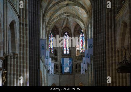 Sala del coro della Cattedrale, Basilka Saint-Tugdual, Treguier, Cotes-d'Armor, Bretagna, Francia Foto Stock