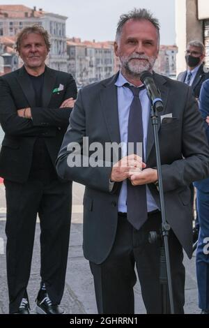 Venezia, Italia. 7 settembre 2021 Inaugurazione del Ponte di Rialto dopo il restauro Foto Stock