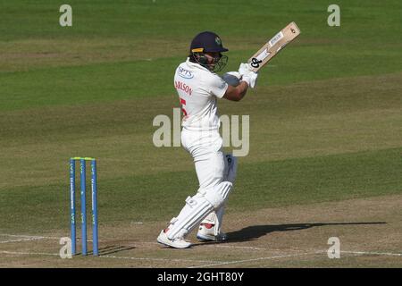 CHESTER LE STREET, REGNO UNITO. 7 SETTEMBRE Kiran Carlson di Glamorgan pipistrelli durante la partita LV= County Championship tra il Durham County Cricket Club e il Glamorgan County Cricket Club presso Emirates Riverside, Chester le Street martedì 7 settembre 2021. (Credit: Will Matthews | MI News) Credit: MI News & Sport /Alamy Live News Foto Stock