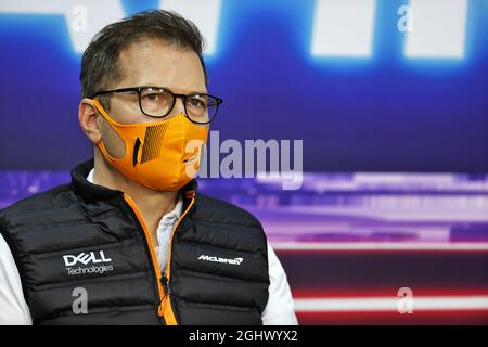 Andreas Seidl, Amministratore Delegato della McLaren alla FIA Press Conference. 12.03.2021. Test di formula 1, Sakhir, Bahrain, giorno uno. Il credito fotografico dovrebbe essere: XPB/Press Association Images. Foto Stock