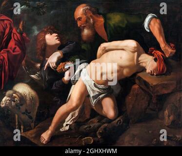 Il sacrificio di Isacco dell'artista barocco spagnolo Pedro de Orrente (1580-1645), olio su tela, c.. 1616 Foto Stock