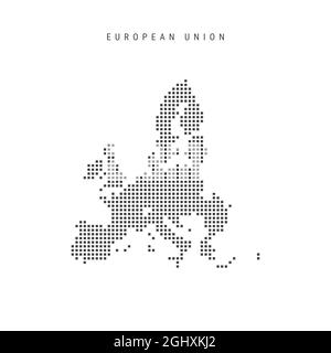 Mappa a punti quadrati dell'Unione europea. Mappa pixel punteggiata isolata su sfondo bianco. Illustrazione vettoriale. Illustrazione Vettoriale