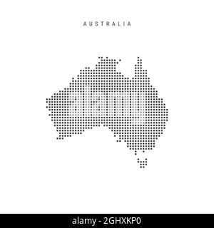 Mappa a punti quadrati dell'Australia. Mappa pixel punteggiata isolata su sfondo bianco. Illustrazione vettoriale. Illustrazione Vettoriale