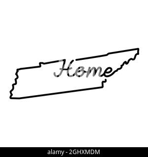 Tennessee Stati Uniti mappa di profilo con LA PAROLA HOME scritta a mano. Linea continua di segno di casa patriottica. Un amore per una piccola patria. D. Interno Illustrazione Vettoriale