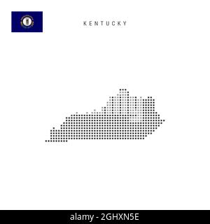 Mappa a punti quadrati del Kentucky. Mappa pixel punteggiata con flag isolato su sfondo bianco. Illustrazione vettoriale. Illustrazione Vettoriale