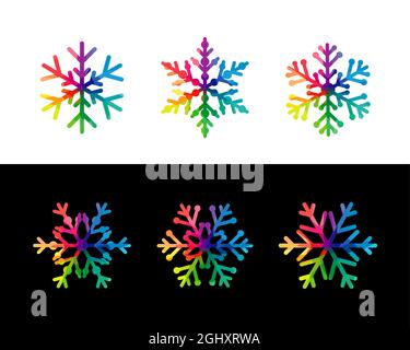 Set di splendidi fiocchi di neve creativi. Il concetto di saluto della stagione invernale. Buon Natale e una felice collezione di decorazione di Capodanno. Etichette decorative Illustrazione Vettoriale