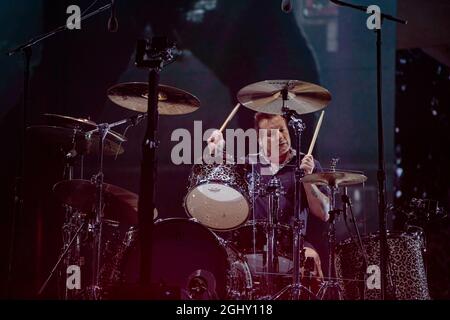 Seattle, WA - 06 SETTEMBRE 2021 : tre Cool della rock band Green Day si esibisce a una folla solita durante l'Hella Mega Tour al T-Mobile Park il 06 settembre 202 1 a Seattle, Washington. Photo Xander Deccio/imageSPACE/MediaPunch Foto Stock