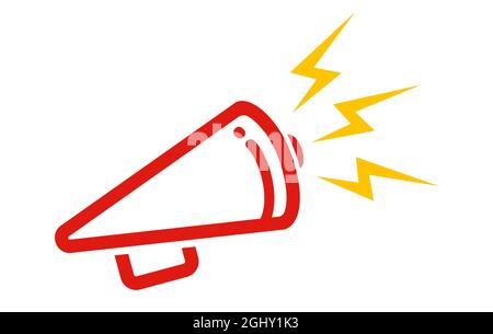 Icona vintage vettoriale del megafono rosso. Megafono rosso vettoriale in stile retrò. Illustrazione Vettoriale