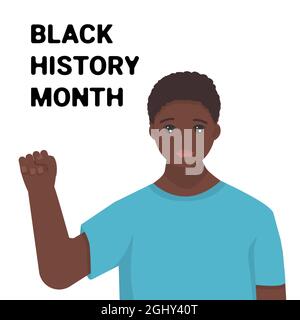 Festa del mese della storia nera. Carino africano giovane uomo isolato vettore illustrazione per web sfondi, banner, poster Illustrazione Vettoriale
