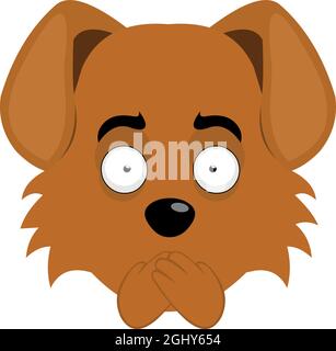 Illustrazione vettoriale dell'emoticon del volto di un cane da cartoon che fa silenzio coprendo la bocca con le mani Illustrazione Vettoriale