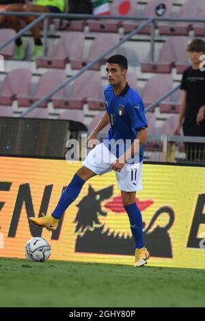 Gabriele Ferrarini (Italia) durante la partita di qualificazione UEFA Under 21 tra Italia 1-0 Montenegro allo Stadio Romeo denti il 7 settembre 2021 a Vicenza Italia. Credit: Maurizio Borsari/AFLO/Alamy Live News Foto Stock