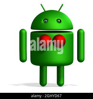 3D-illustration of a cute and funny female cartoon android. isolated rendering object Foto Stock