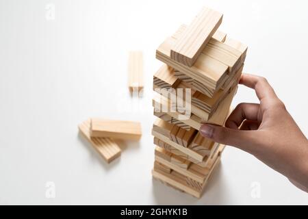 Closeup legno blocchi stack gioco Foto Stock