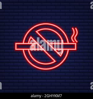 Cartello per non fumatori. Sigaretta, grande design per qualsiasi scopo. Icona neon. Illustrazione vettoriale. Illustrazione Vettoriale