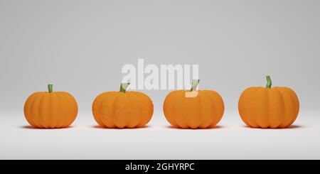 Collezione di zucca diverse forme isolate su sfondo bianco. Rendering in 3D per Halloween in vacanza Foto Stock