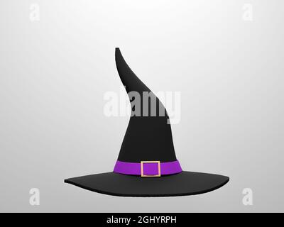 Cappello da strega su sfondo bianco per il giorno di Halloween. Rendering 3D, illustrazione 3D. Foto Stock