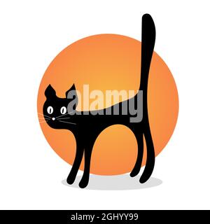 Spaventoso gatto nero di Halloween, vettore mano disegno oggetto Illustrazione Vettoriale