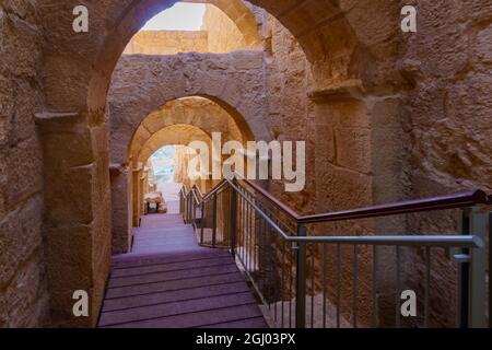 Erodium, Cisgiordania - 30 agosto 2021: Vista dell'antico passaggio sotterraneo, nel Parco Nazionale dell'Erodium, in Cisgiordania, a sud di Gerusalemme Foto Stock