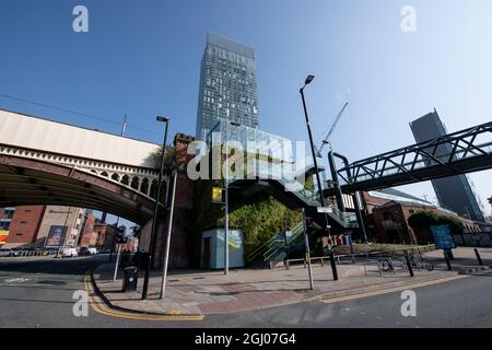 Stazione Deansgate-Castlefield Metrolink. Manchester. Foto Stock