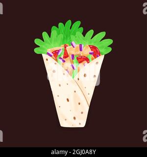 Illustrazione shawarma disegnata a mano illustrazione vettoriale. Illustrazione Vettoriale
