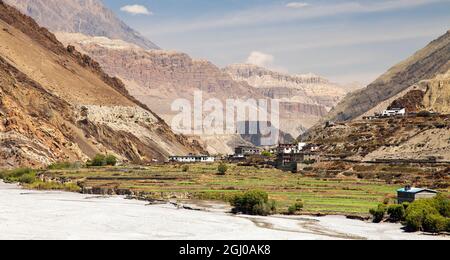 Agricoltura nel villaggio di Kagbeni - Mustang inferiore - Kali Gandaki Nadi fiume sacro e valle Nepal Foto Stock