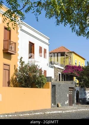 Casa cittadina tradizionale (Sobrado). Sao Filipe, la capitale dell'isola. Isola di Fogo (Ilha do Fogo), parte di Capo Verde. (Solo per uso editoriale) Foto Stock