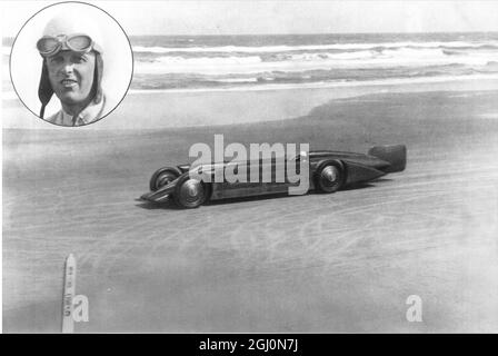 1929 Golden Arrow auto guidato da Henry Segrave battere il record di velocità di terra a Daytona Beach il 11 marzo 1929 Foto Stock