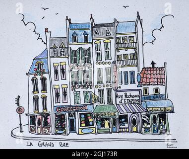 La Grand Rue attraverso la città vecchia, Boulogne-sur-Mer, Francia Foto Stock