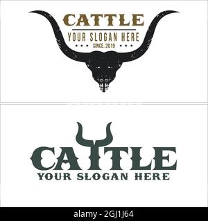 Logo Vintage Cow Farm Illustrazione Vettoriale